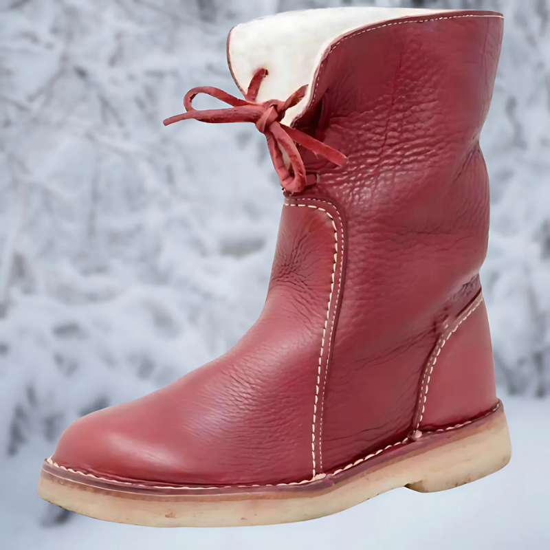 Waterproof Winter Boots For Women | Leather Lace-Up Fleece-Lined Flat