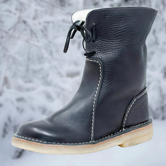 Waterproof Winter Boots For Women | Leather Lace-Up Fleece-Lined Flat