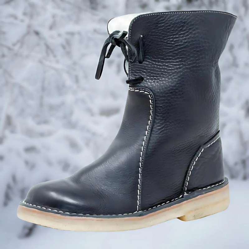 Waterproof Winter Boots For Women | Leather Lace-Up Fleece-Lined Flat