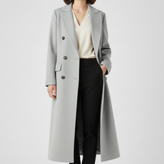 Women's Long Coat | Double Breasted Lapel Collar Button Closure