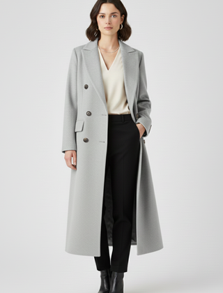 Women's Long Coat | Double Breasted Lapel Collar Button Closure
