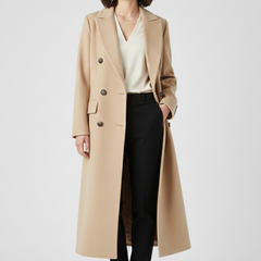Women's Long Coat | Double Breasted Lapel Collar Button Closure