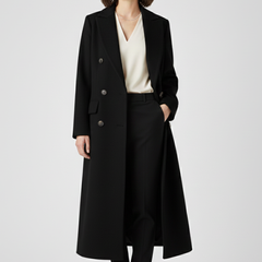 Women's Long Coat | Double Breasted Lapel Collar Button Closure