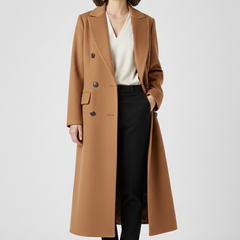 Women's Long Coat | Double Breasted Lapel Collar Button Closure