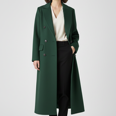 Women's Long Coat | Double Breasted Lapel Collar Button Closure
