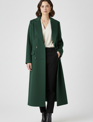 Women's Long Coat | Double Breasted Lapel Collar Button Closure