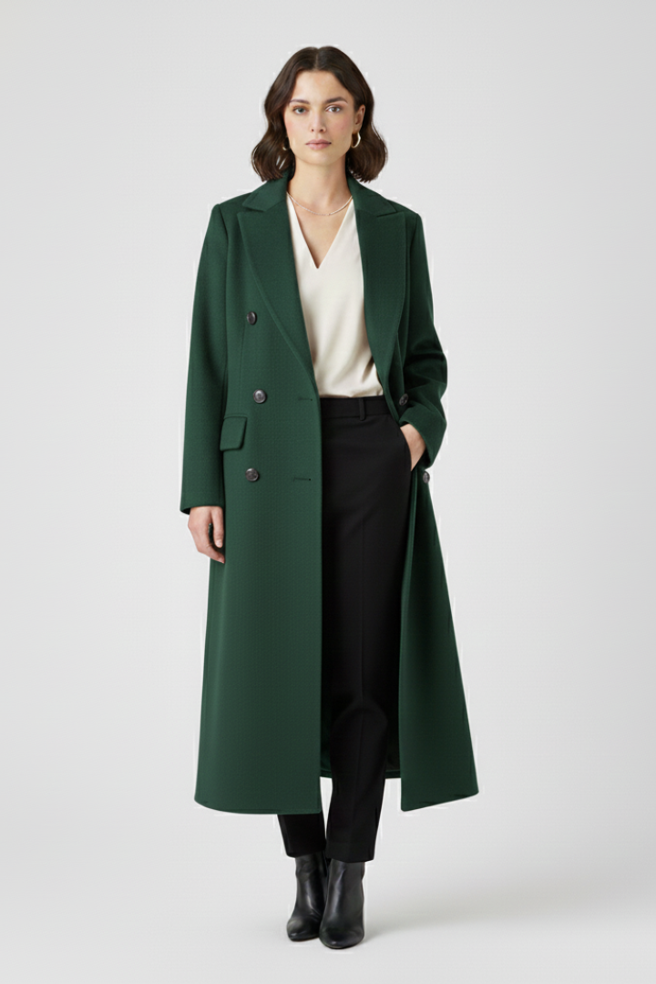 Women's Long Coat | Double Breasted Lapel Collar Button Closure