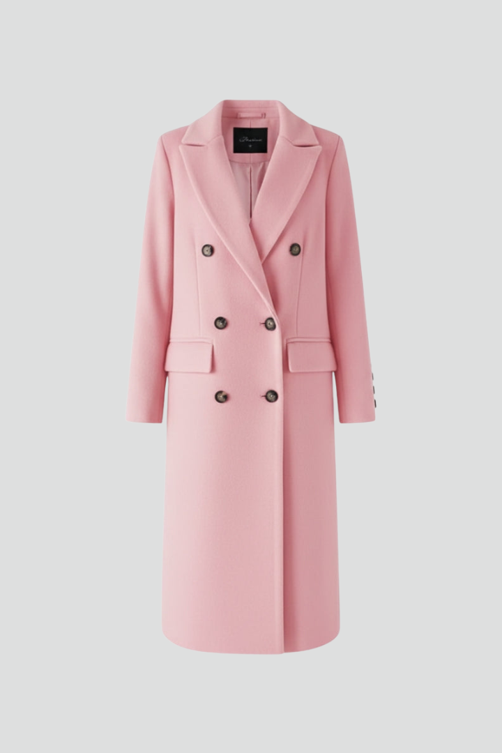 Women's Long Coat | Lapel Collar Double-Breasted Button Closure