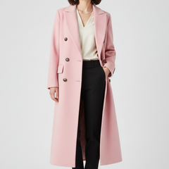 Women's Long Coat | Double Breasted Lapel Collar Button Closure