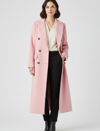 Women's Long Coat | Double Breasted Lapel Collar Button Closure