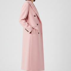 Women's Long Coat | Double Breasted Lapel Collar Button Closure