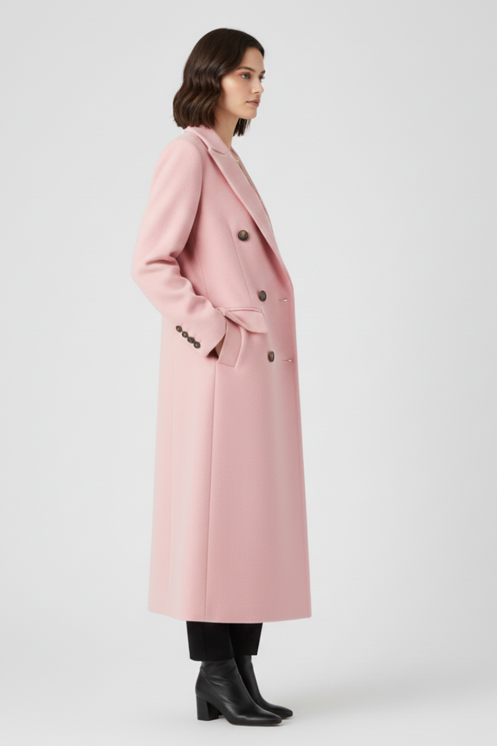 Women's Long Coat | Double Breasted Lapel Collar Button Closure