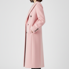 Women's Long Coat | Double Breasted Lapel Collar Button Closure