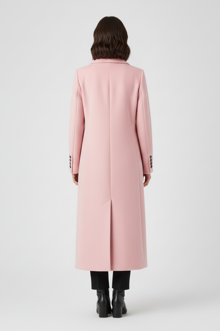 Women's Long Coat | Double Breasted Lapel Collar Button Closure