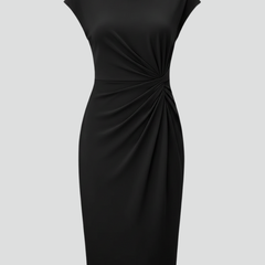 Women's Semi-Formal Dress | Midi Knit Round Neckline Cap Sleeves