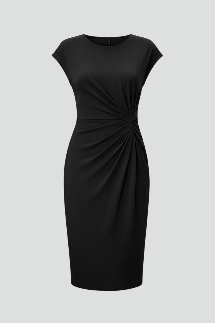Women's Semi-Formal Dress | Midi Knit Round Neckline Cap Sleeves