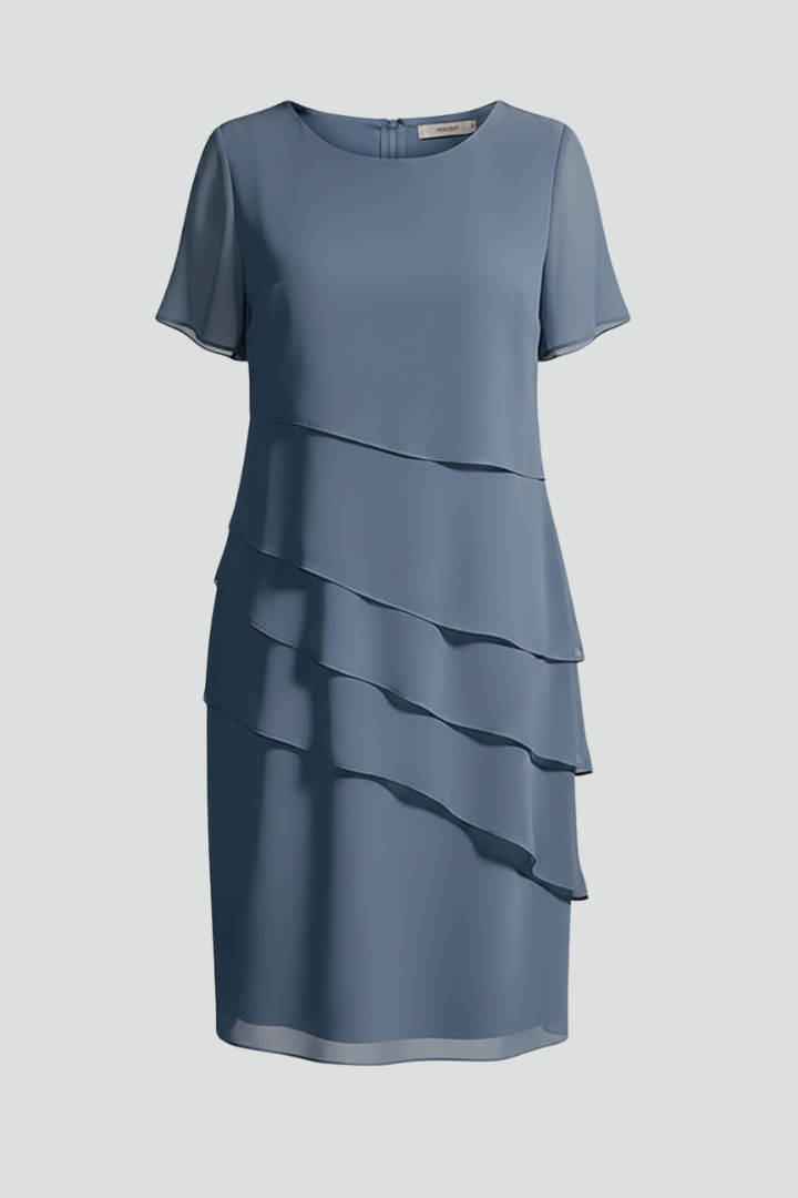 Women's Semi-Formal Dress | Midi Length Short Sleeve Layered