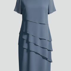 Women's Semi-Formal Dress | Midi Length Layered Front Short Sleeve