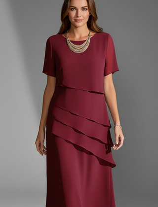 Women's Semi-Formal Dress | Midi Length Short Sleeve Layered