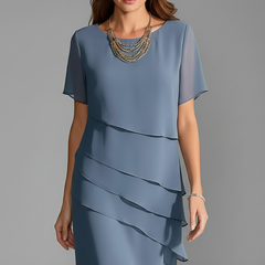 Women's Semi-Formal Dress | Midi Length Short Sleeve Layered