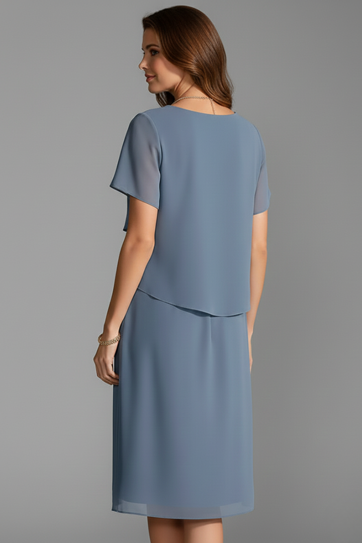 Women's Semi-Formal Dress | Midi Length Layered Front Short Sleeve
