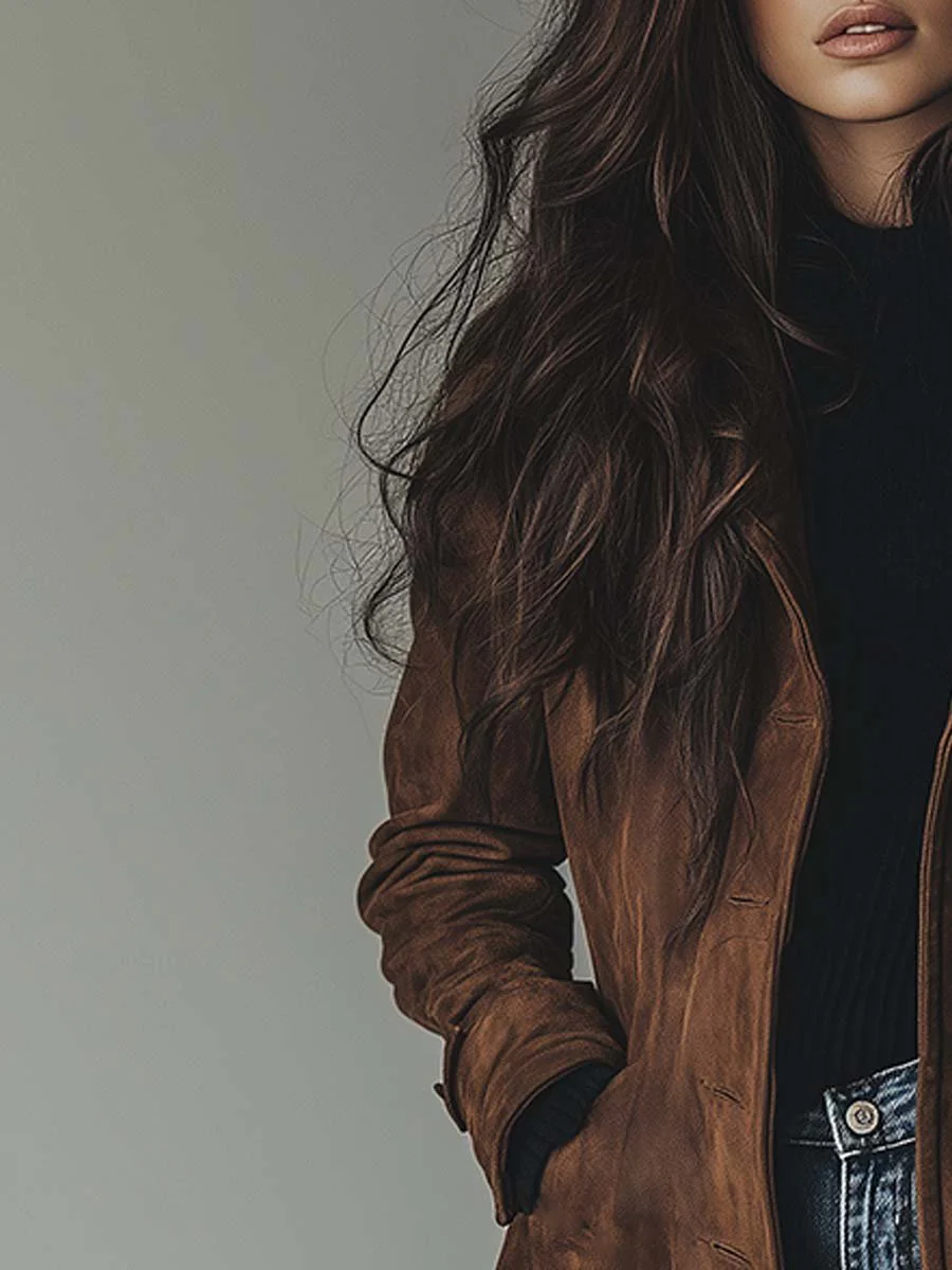 Women's Winter Coat | Suede Button Front Long Length