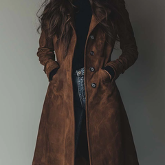 Women's Winter Coat | Suede Button Front Long Length