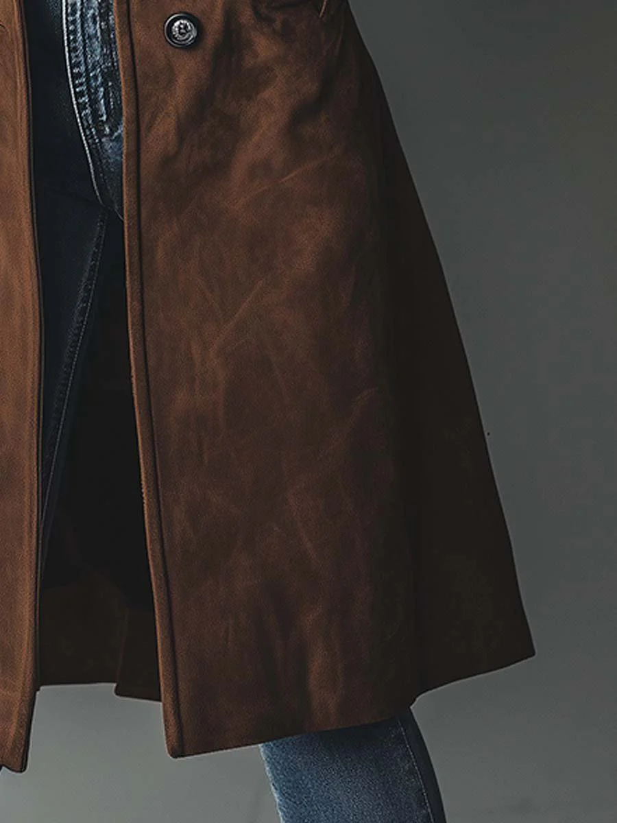 Women's Winter Coat | Suede Button Front Long Length