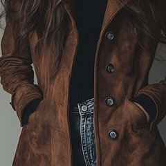 Women's Winter Coat | Suede Button Front Long Length