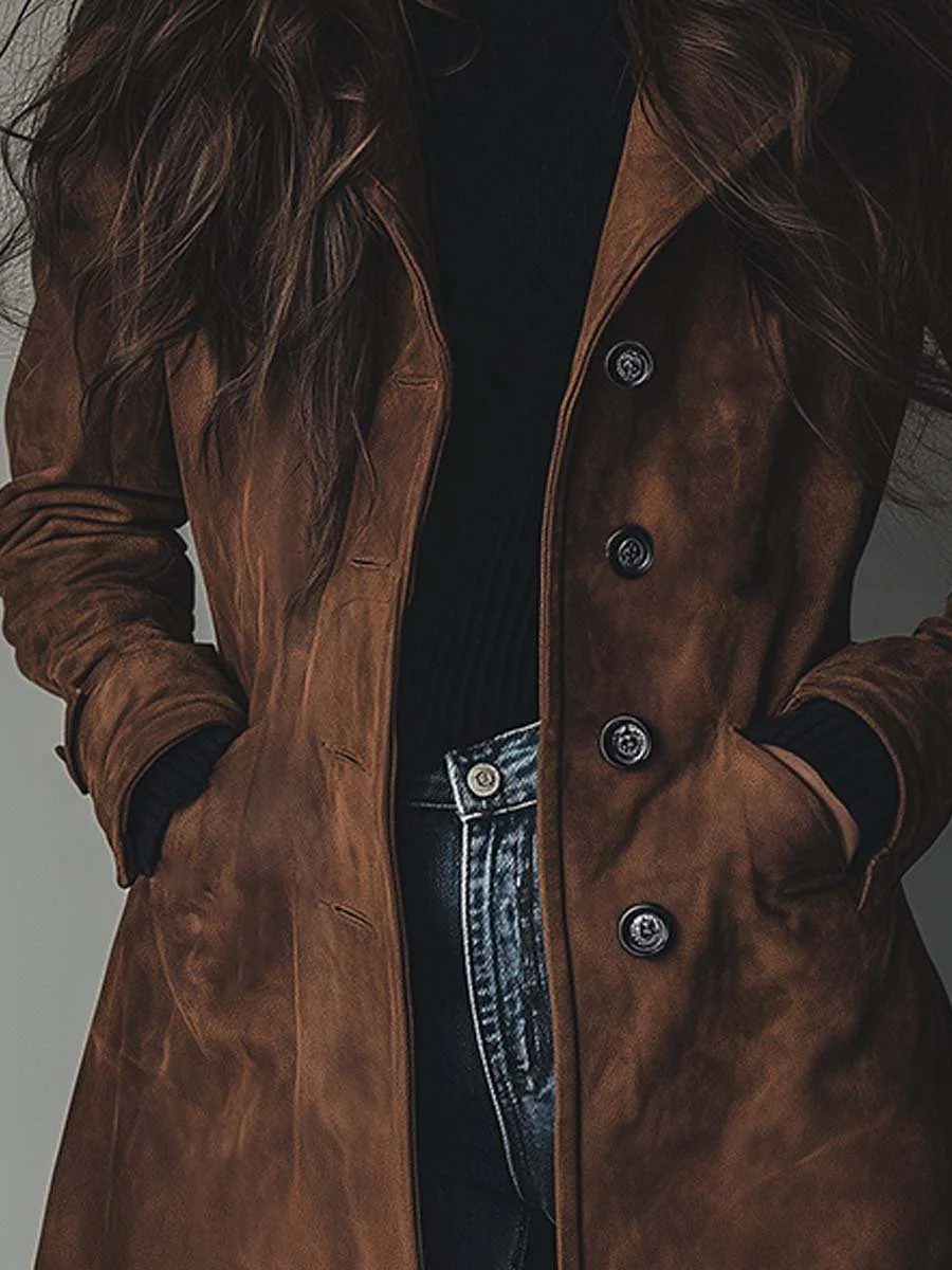 Women's Winter Coat | Suede Button Front Long Length