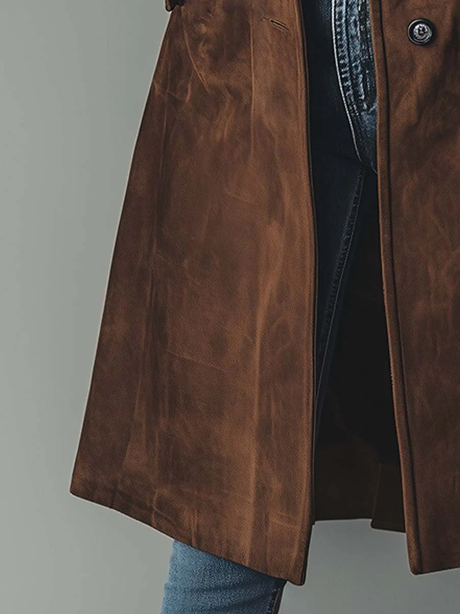 Women's Winter Coat | Suede Button Front Long Length