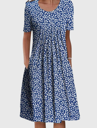 Women's Vacation Dress | Midi Round Neck Short Sleeve Floral