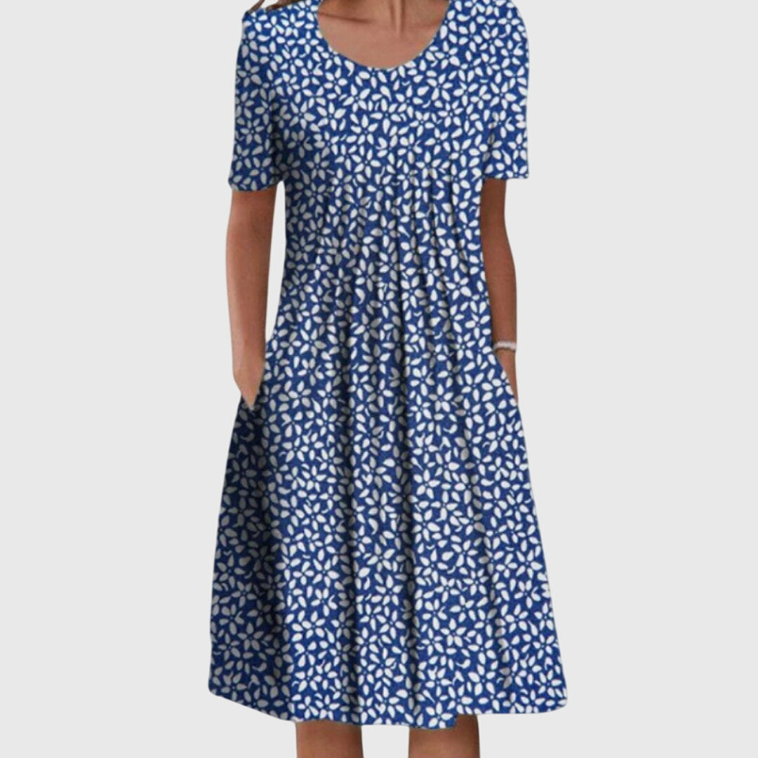 Women's Vacation Dress | Midi Round Neck Short Sleeve Floral