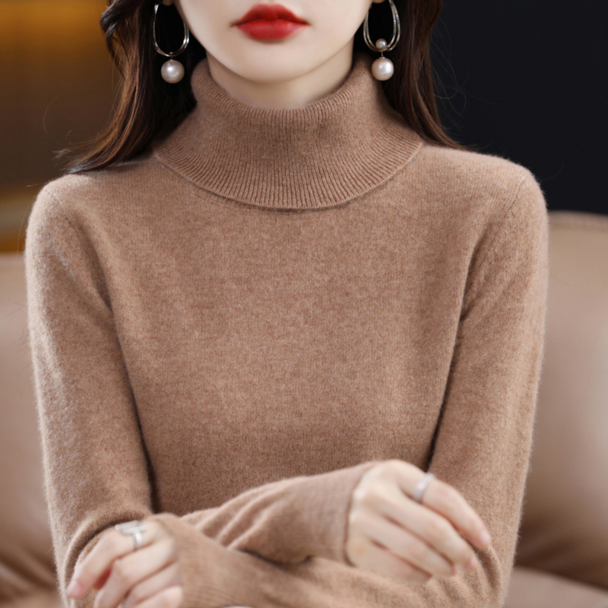 Women's Cashmere Sweater | Turtleneck Long Sleeve Knit