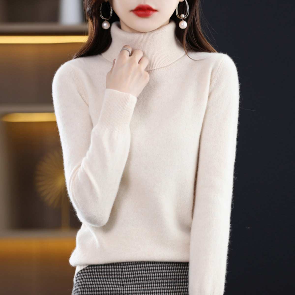 Women's Cashmere Sweater | Turtleneck Long Sleeve Knit