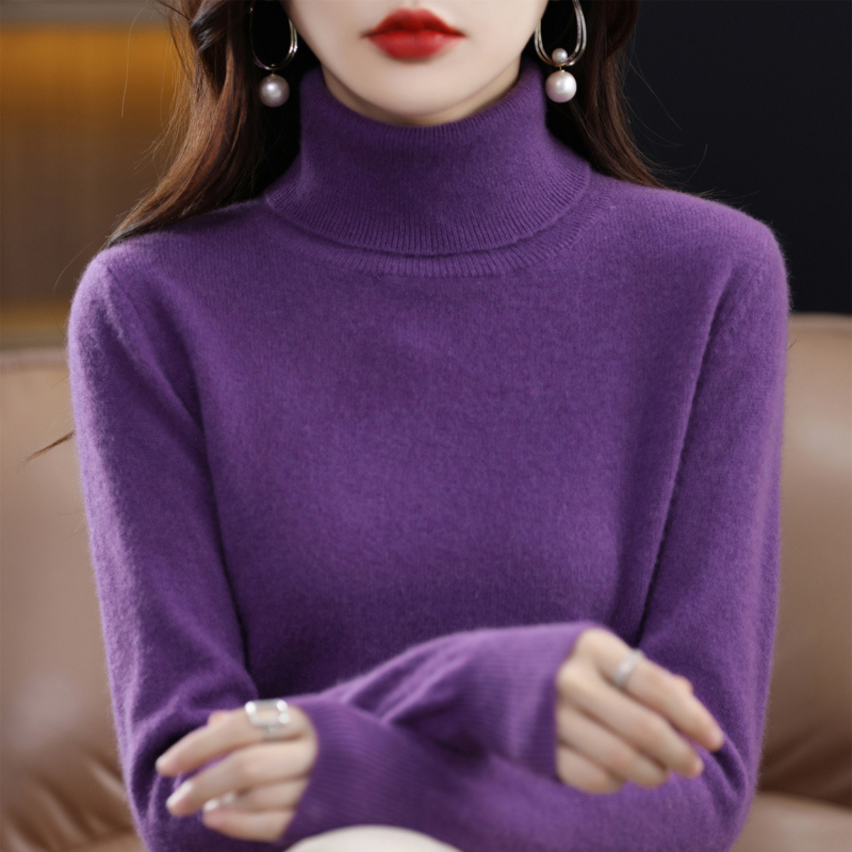 Women's Cashmere Sweater | Turtleneck Long Sleeve Knit