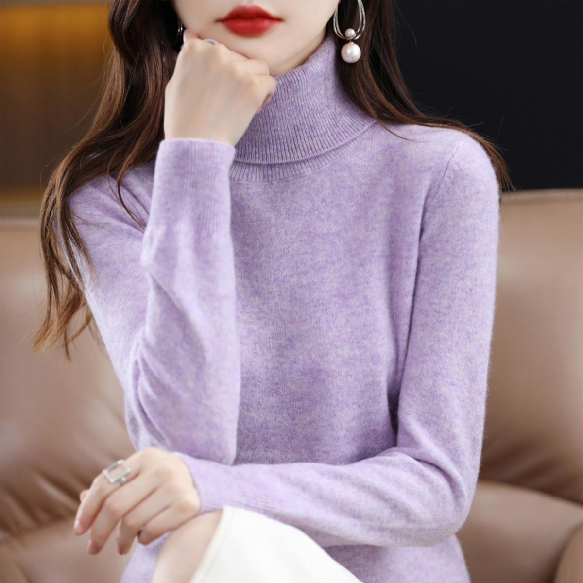 Women's Cashmere Sweater | Turtleneck Long Sleeve Knit