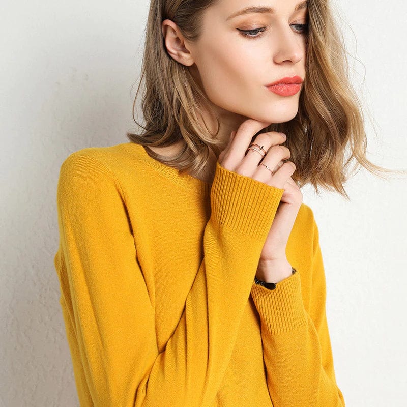 Women's Cashmere Sweater | Round Neck Long Sleeve Knit Regular Fit