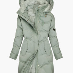 Women's Long Winter Coat | Hooded Quilted Full-Zip Pockets