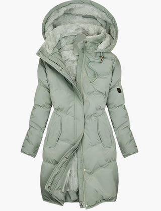 Women's Long Winter Coat | Hooded Quilted Full-Zip Pockets