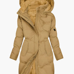 Women's Long Winter Coat | Hooded Quilted Full-Zip Pockets