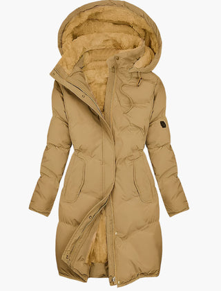 Women's Long Winter Coat | Hooded Quilted Full-Zip Pockets