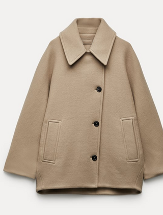 Women's Wool Coat | Oversize Fit Button Closure Collar