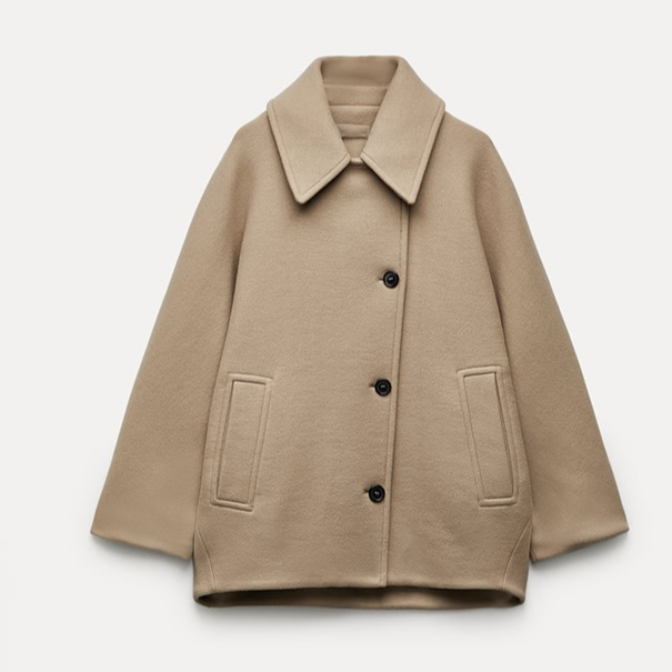 Women's Wool Coat | Oversize Fit Button Closure Collar