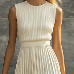 Women's Sleeveless Knit Pleated Chiffon Maxi Dress